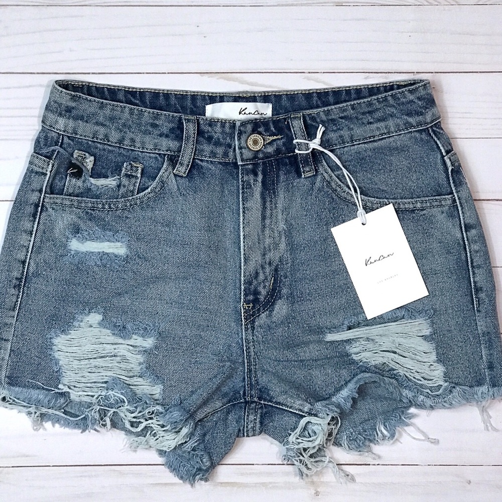 KanCan Distressed High Waisted Denim Jean Shorts
